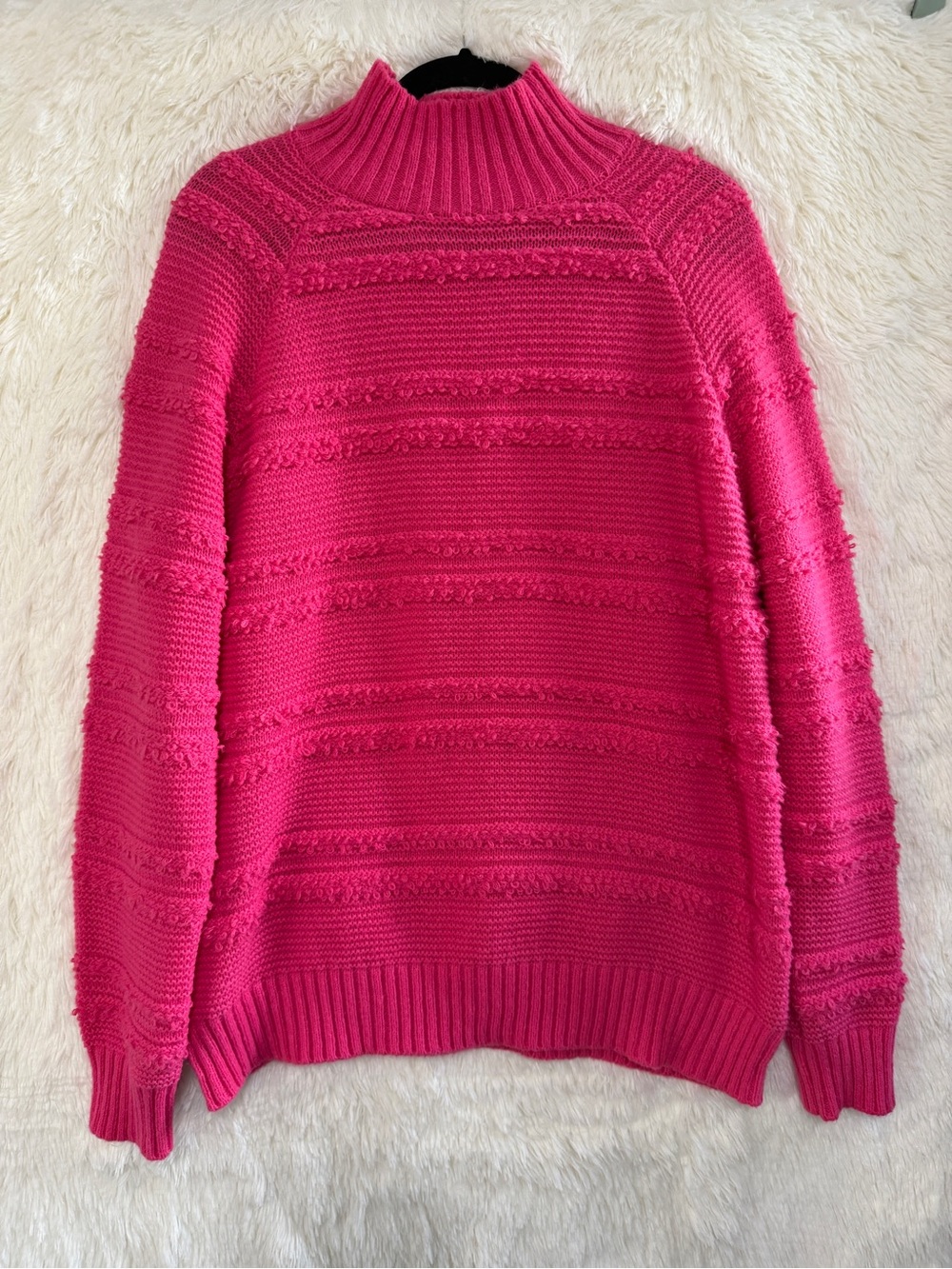 Ever After Womens Textured Stripe Chunky Knit Mock Neck Sweater L Pink Apres-Ski